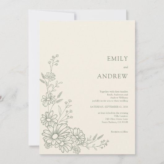 Sage QR Code Botanical Garden All In One Wedding 招待状 (正面)