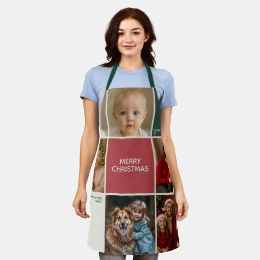 Sage RED Photos collage Christmas new year エプロン (着用した状態)