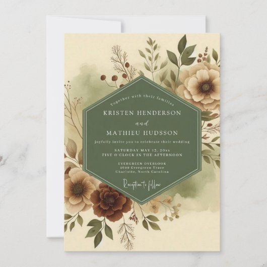 Sage Russet Earthy Wedding 招待状 (正面)