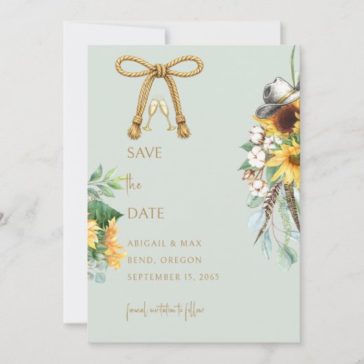 Sage Rustic Cowboy Sunflower Wedding Save the Date セーブザデート (正面)