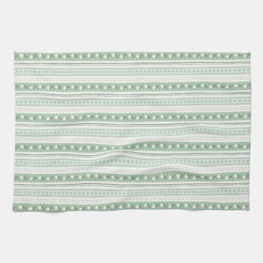 Sage Scallop Floral Stripe Coquette キッチンタオル (横)