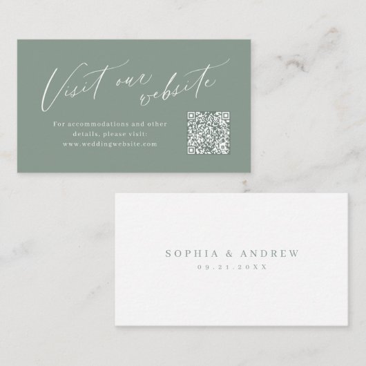 Sage script minimalist QR code website Insert card プレイスカード (正面/裏面)