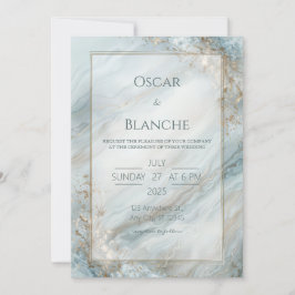Sage Seafoam Gold Foil Marble Wedding 招待状