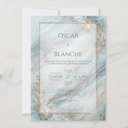 Sage Seafoam Gold Foil Marble Wedding 招待状 (正面)
