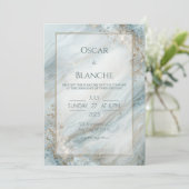 Sage Seafoam Gold Foil Marble Wedding 招待状 (スタンド正面)