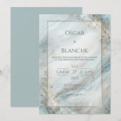 Sage Seafoam Gold Foil Marble Wedding 招待状 (正面/裏面)