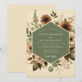 Sage Sepia Bloom Wedding 招待状 (正面/裏面)