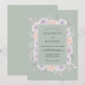 Sage Soft Floral Wedding 招待状 (正面/裏面)