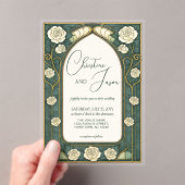 Sage Stained Glass Floral Art Nouveau Wedding  アクリル招待状 (インサイチュ (ポータブル))