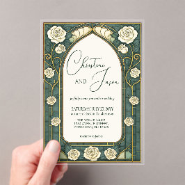 Sage Stained Glass Floral Art Nouveau Wedding  アクリル招待状