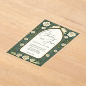 Sage Stained Glass Floral Art Nouveau Wedding  アクリル招待状 (レイダウン)