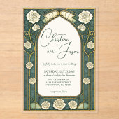 Sage Stained Glass Floral Art Nouveau Wedding  アクリル招待状 (正面)