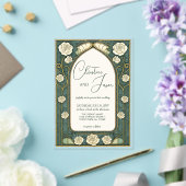 Sage Stained Glass Floral Art Nouveau Wedding  アクリル招待状 (インサイチュ (ウェディング))