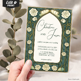 Sage Stained Glass Floral Art Nouveau Wedding  アクリル招待状