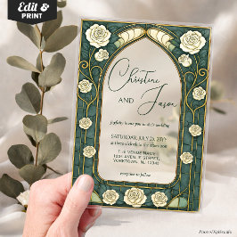 Sage Stained Glass Floral Art Nouveau Wedding  アクリル招待状