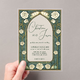 Sage Stained Glass Floral Art Nouveau Wedding  アクリル招待状