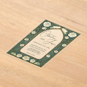 Sage Stained Glass Floral Art Nouveau Wedding  アクリル招待状 (レイダウン)