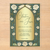 Sage Stained Glass Floral Art Nouveau Wedding  アクリル招待状 (正面)