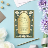 Sage Stained Glass Floral Art Nouveau Wedding  アクリル招待状 (インサイチュ (ウェディング))