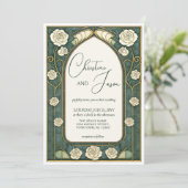 Sage Stained Glass Floral Art Nouveau Wedding  招待状 (スタンド正面)