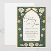 Sage Stained Glass Floral Art Nouveau Wedding  招待状 (正面/裏面)