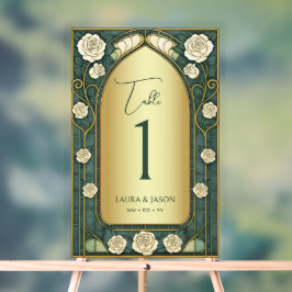 Sage Stained Glass Floral Wedding Table Number アクリルサイン