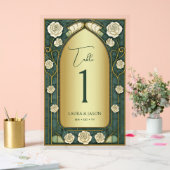 Sage Stained Glass Floral Wedding Table Number アクリルサイン (ウェディング)