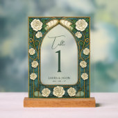 Sage Stained Glass Floral Wedding Table Number アクリルサイン (ニュートラル)