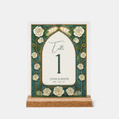 Sage Stained Glass Floral Wedding Table Number アクリルサイン (正面)