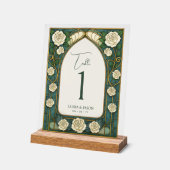 Sage Stained Glass Floral Wedding Table Number アクリルサイン (傾斜)