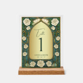 Sage Stained Glass Floral Wedding Table Number アクリルサイン (正面)