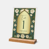 Sage Stained Glass Floral Wedding Table Number アクリルサイン (傾斜)