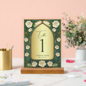Sage Stained Glass Floral Wedding Table Number アクリルサイン (ウェディング)