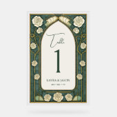 Sage Stained Glass Floral Wedding Table Number アクリルサイン (正面)