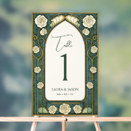 Sage Stained Glass Floral Wedding Table Number アクリルサイン