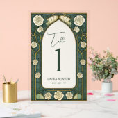 Sage Stained Glass Floral Wedding Table Number アクリルサイン (ウェディング)