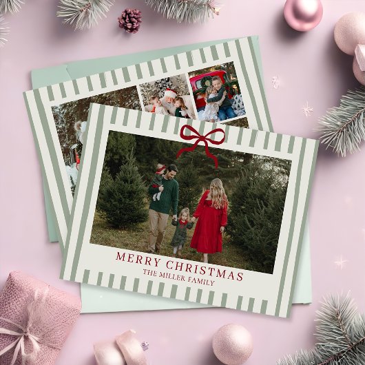 Sage Stripe Family Photo Christmas Holiday Card シーズンカード