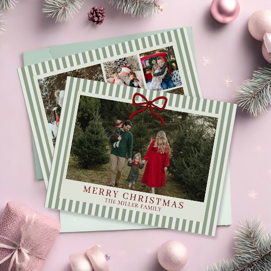 Sage Stripe Family Photo Christmas Holiday Card シーズンカード