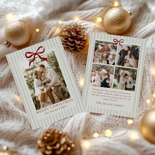 Sage Stripe Family Photo Christmas Holiday Card シーズンカード