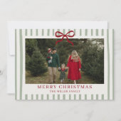 Sage Stripe Family Photo Christmas Holiday Card シーズンカード (正面)
