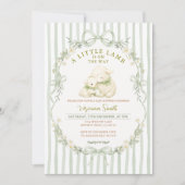 Sage Stripe Little Lamb Baby Shower Invitation 招待状 (正面)