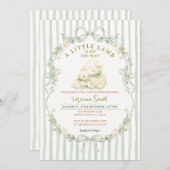 Sage Stripe Little Lamb Baby Shower Invitation 招待状 (正面/裏面)