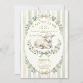 Sage Stripe Little watercolor Lamb Baby Shower 招待状 (正面)