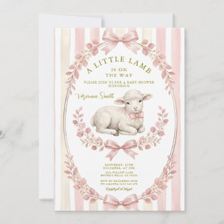 Sage Stripe Little watercolor Lamb Baby Shower 招待状