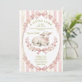 Sage Stripe Little watercolor Lamb Baby Shower 招待状 (スタンド正面)