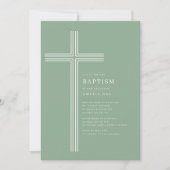 Sage Striped Cross Baptism Invitation  招待状 (正面)