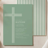 Sage Striped Cross Baptism Invitation  招待状
