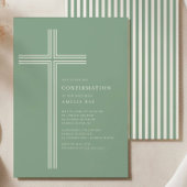 Sage Striped Cross Confirmation Invitation 招待状