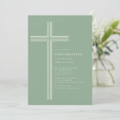 Sage Striped Cross Confirmation Invitation 招待状 (スタンド正面)