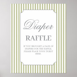 Sage Stripes Baby Shower Diaper Raffle Sign ポスター